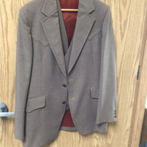 Vintage  2Pc Grand Entry Western Wear Blazer & Vest Red Satin Lining & Brown 42L